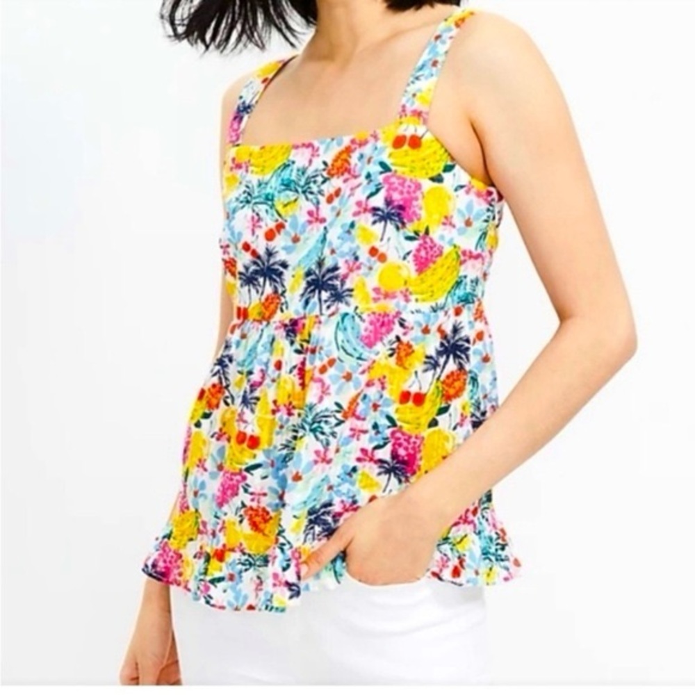 NWT LOFT Women’s Size 8 Multicolor Tropical Tie Back Tank Top